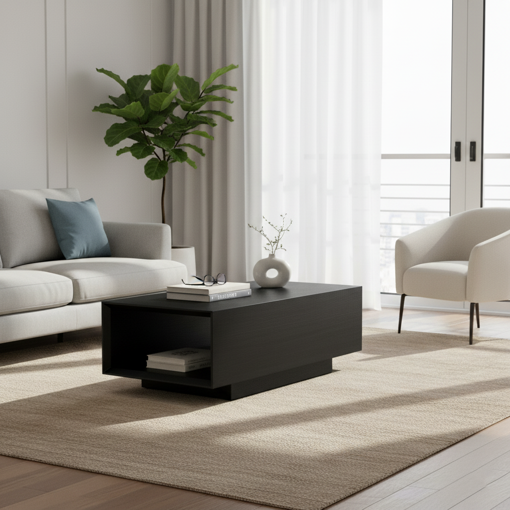 Modern Minimalist Rectangular Coffee Table - MDF: Layered Storage, Stable Support, Multi-Scenario Use & Scratch-Resistant For Living Room Cuvalon