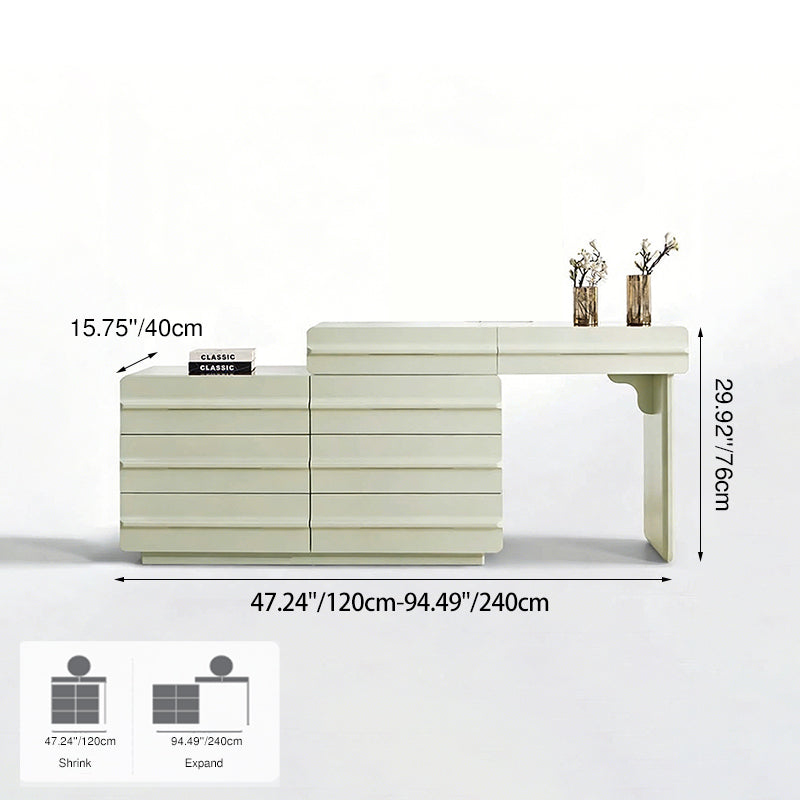 Space-saving Extendable Makeup Vanity - Nordic Matcha Green MDF Solid Wood Particle Board 6 Drawers Design For Bedroom Cuvalon