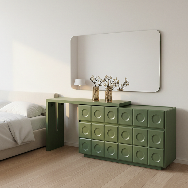 6-Drawer Green Makeup Vanity - Nordic Style Practical Storage Design With Premium MDF And Solid Wood Particle Board For Bedroom Cuvalon
