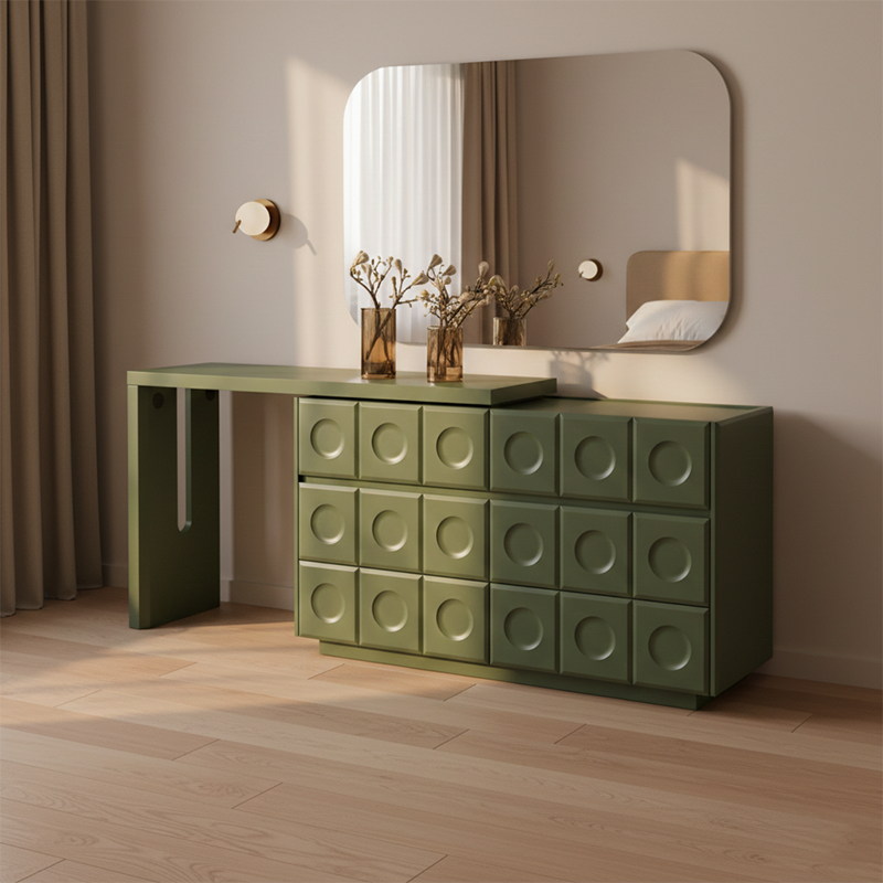 6-Drawer Green Makeup Vanity - Nordic Style Practical Storage Design With Premium MDF And Solid Wood Particle Board For Bedroom Cuvalon