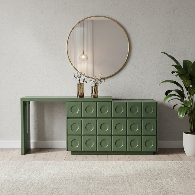 6-Drawer Green Makeup Vanity - Nordic Style Practical Storage Design With Premium MDF And Solid Wood Particle Board For Bedroom Cuvalon