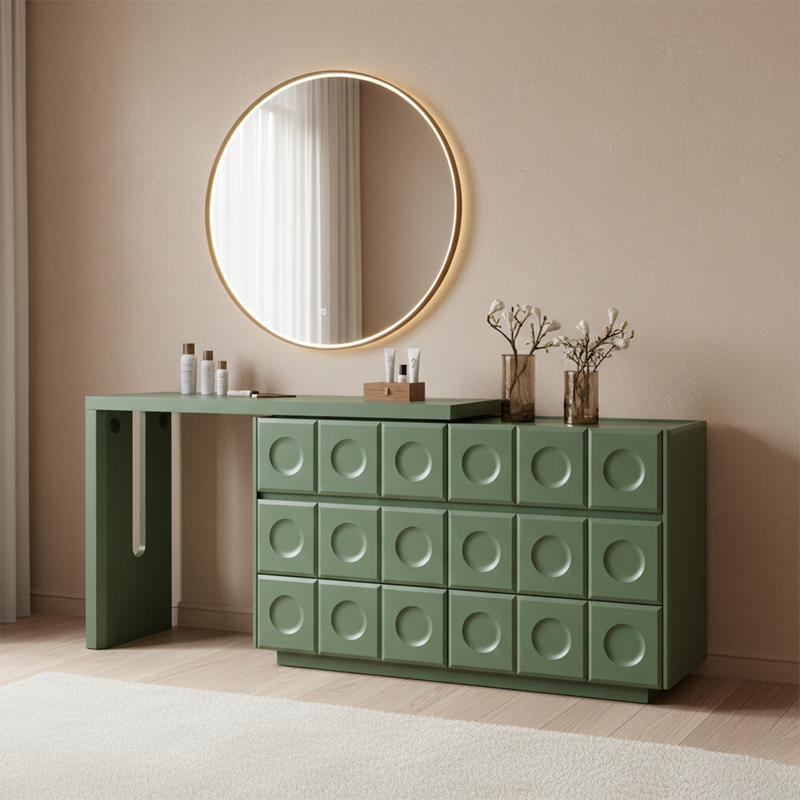 6-Drawer Green Makeup Vanity - Nordic Style Practical Storage Design With Premium MDF And Solid Wood Particle Board For Bedroom Cuvalon