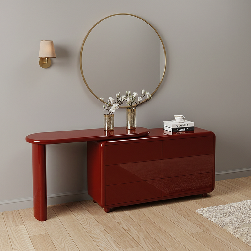 Stylish Red 6-Drawer Makeup Vanity - Nordic Design, Durable MDF & Solid Wood Particle Board For Bedroom Cuvalon