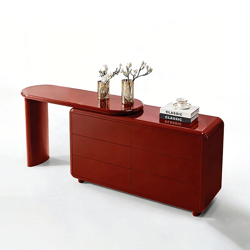 Stylish Red 6-Drawer Makeup Vanity - Nordic Design, Durable MDF & Solid Wood Particle Board For Bedroom Cuvalon