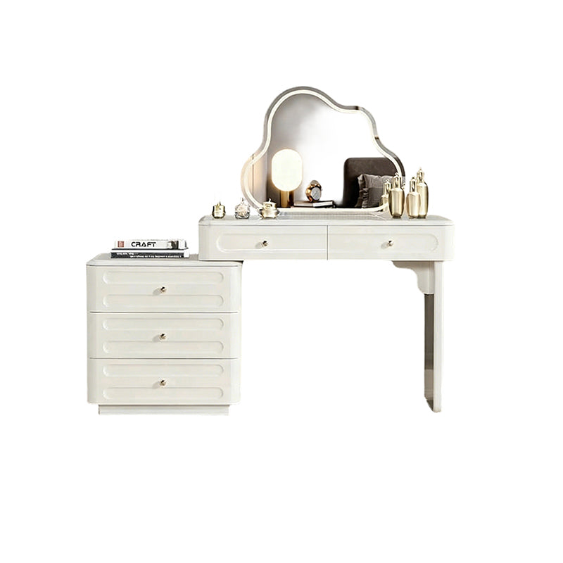 Adjustable & Sturdy Makeup Vanity - Nordic Style, White Sturdy MDF & Solid Wood Particle Board With 5 Drawers For Bedroom Cuvalon
