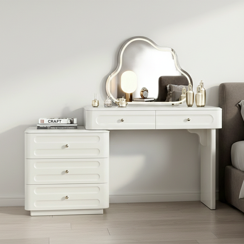 Adjustable & Sturdy Makeup Vanity - Nordic Style, White Sturdy MDF & Solid Wood Particle Board With 5 Drawers For Bedroom Cuvalon