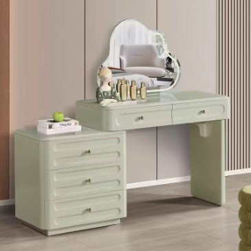 Adjustable & Sturdy Makeup Vanity - Nordic Style, White Sturdy MDF & Solid Wood Particle Board With 5 Drawers For Bedroom Cuvalon