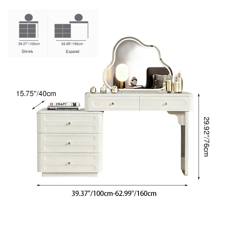 Adjustable & Sturdy Makeup Vanity - Nordic Style, White Sturdy MDF & Solid Wood Particle Board With 5 Drawers For Bedroom Cuvalon