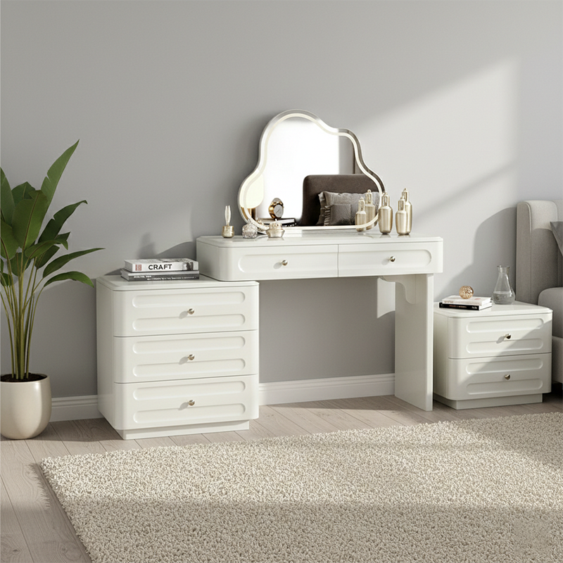 Adjustable & Sturdy Makeup Vanity - Nordic Style, White Sturdy MDF & Solid Wood Particle Board With 5 Drawers For Bedroom Cuvalon