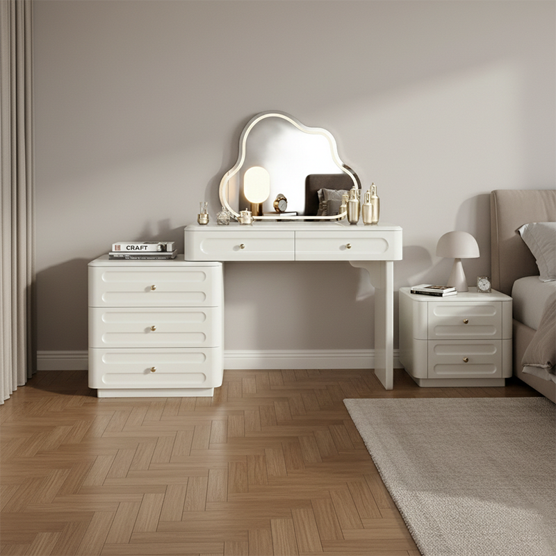 Adjustable & Sturdy Makeup Vanity - Nordic Style, White Sturdy MDF & Solid Wood Particle Board With 5 Drawers For Bedroom Cuvalon