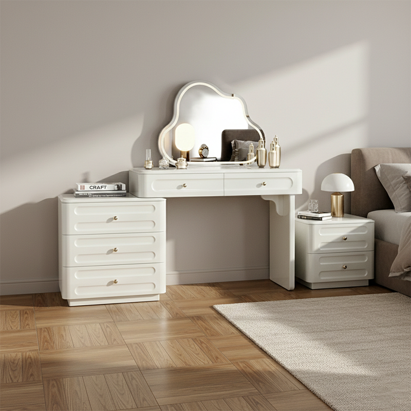 Adjustable & Sturdy Makeup Vanity - Nordic Style, White Sturdy MDF & Solid Wood Particle Board With 5 Drawers For Bedroom Cuvalon