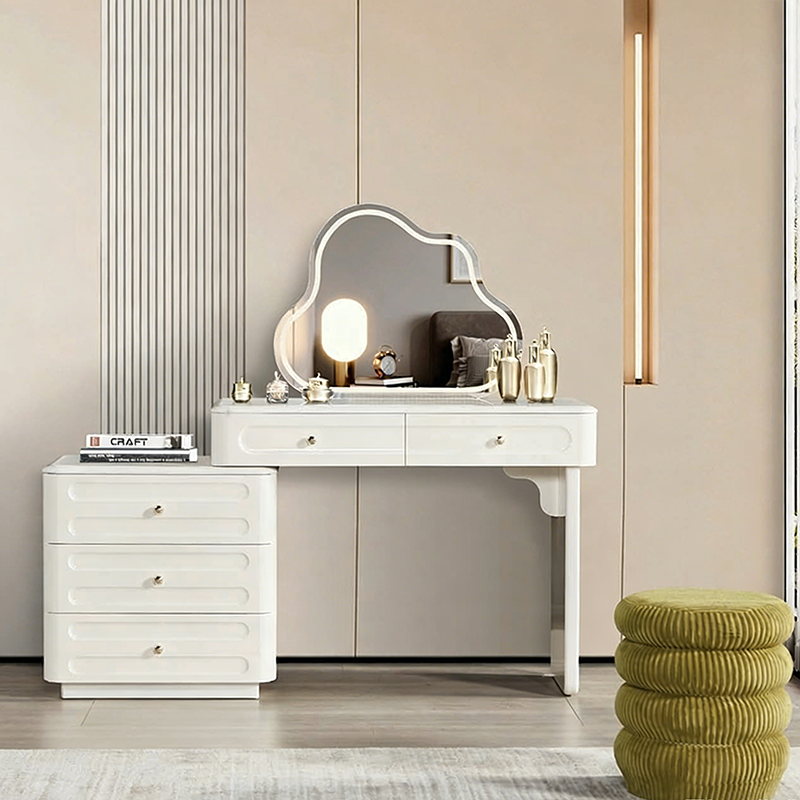 Adjustable & Sturdy Makeup Vanity - Nordic Style, White Sturdy MDF & Solid Wood Particle Board With 5 Drawers For Bedroom Cuvalon