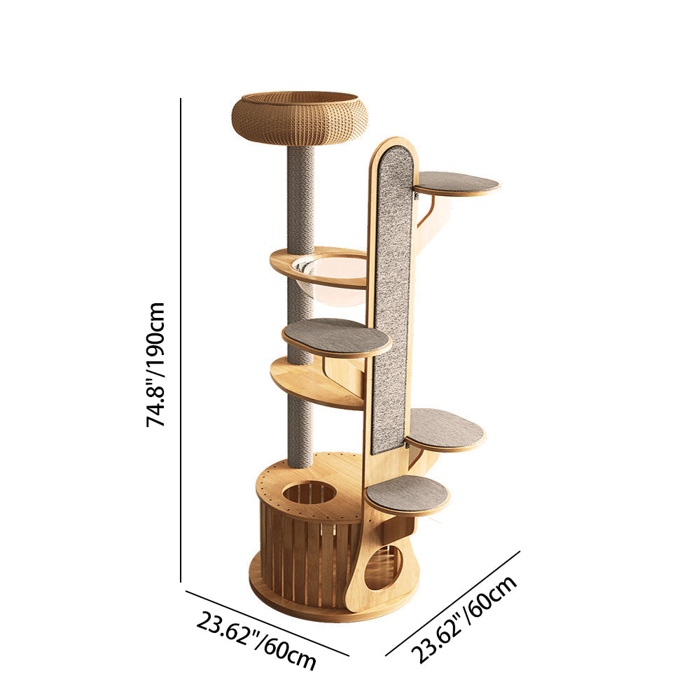 Modern Minimalist MDF Felt Round Cat Tree & Condo 3-Condo 4-Perche 1-Scratching Board For Living Room Cuvalon