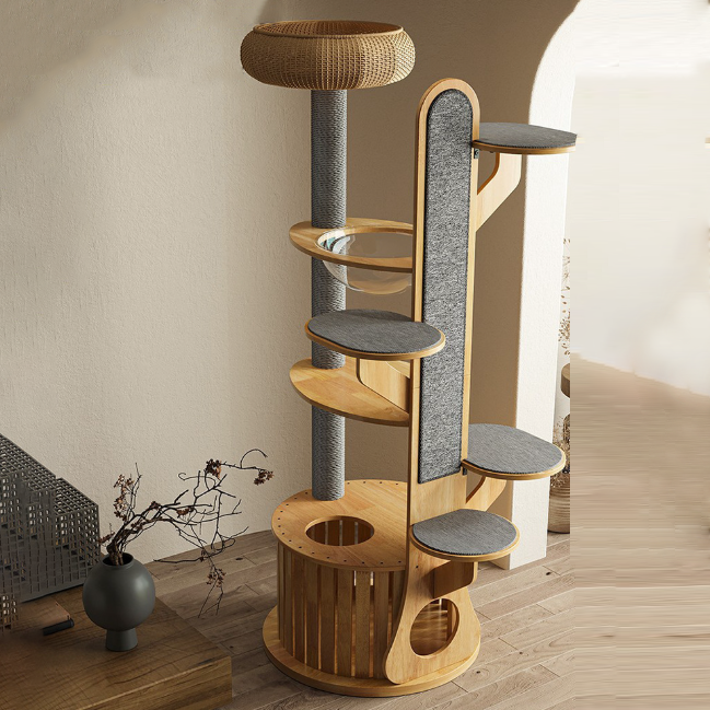 Modern Minimalist MDF Felt Round Cat Tree & Condo 3-Condo 4-Perche 1-Scratching Board For Living Room Cuvalon