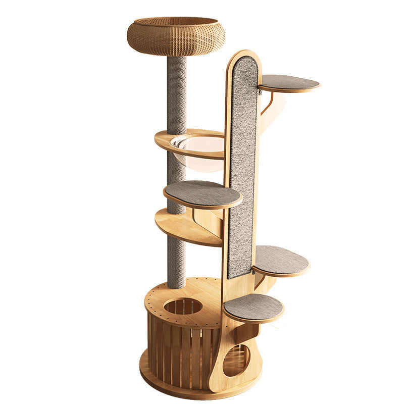 Modern Minimalist MDF Felt Round Cat Tree & Condo 3-Condo 4-Perche 1-Scratching Board For Living Room Cuvalon