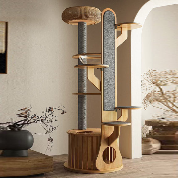 Modern Minimalist MDF Felt Round Cat Tree & Condo 3-Condo 4-Perche 1-Scratching Board For Living Room Cuvalon