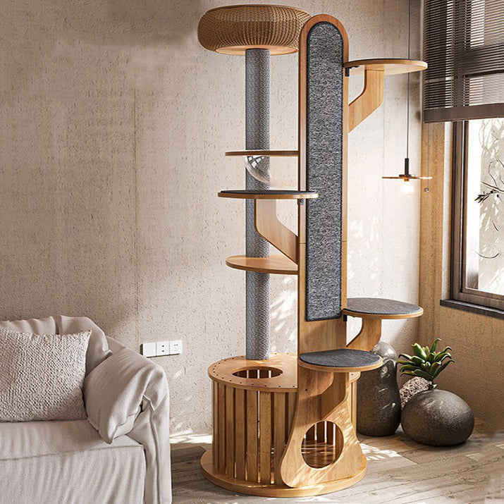 Modern Minimalist MDF Felt Round Cat Tree & Condo 3-Condo 4-Perche 1-Scratching Board For Living Room Cuvalon