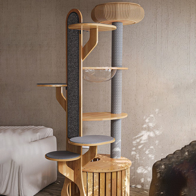 Modern Minimalist MDF Felt Round Cat Tree & Condo 3-Condo 4-Perche 1-Scratching Board For Living Room Cuvalon