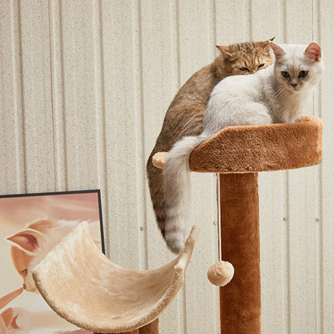Modern Minimalist Particle Board Velvet Cardboard Tube Sisal Rope Square Cat Tree & Condo 1-Hammock 3-Condo 4-Scratching Post 1-Ladder 2-Perch For Living Room Cuvalon