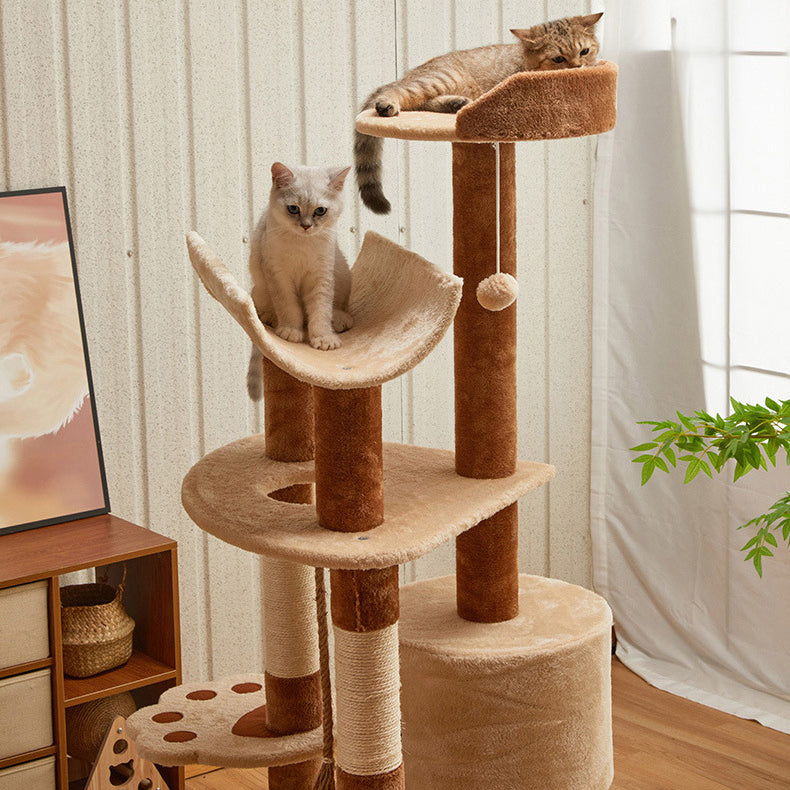 Modern Minimalist Particle Board Velvet Cardboard Tube Sisal Rope Square Cat Tree & Condo 1-Hammock 3-Condo 4-Scratching Post 1-Ladder 2-Perch For Living Room Cuvalon