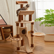 Modern Minimalist Particle Board Velvet Cardboard Tube Sisal Rope Square Cat Tree & Condo 1-Hammock 3-Condo 4-Scratching Post 1-Ladder 2-Perch For Living Room Cuvalon