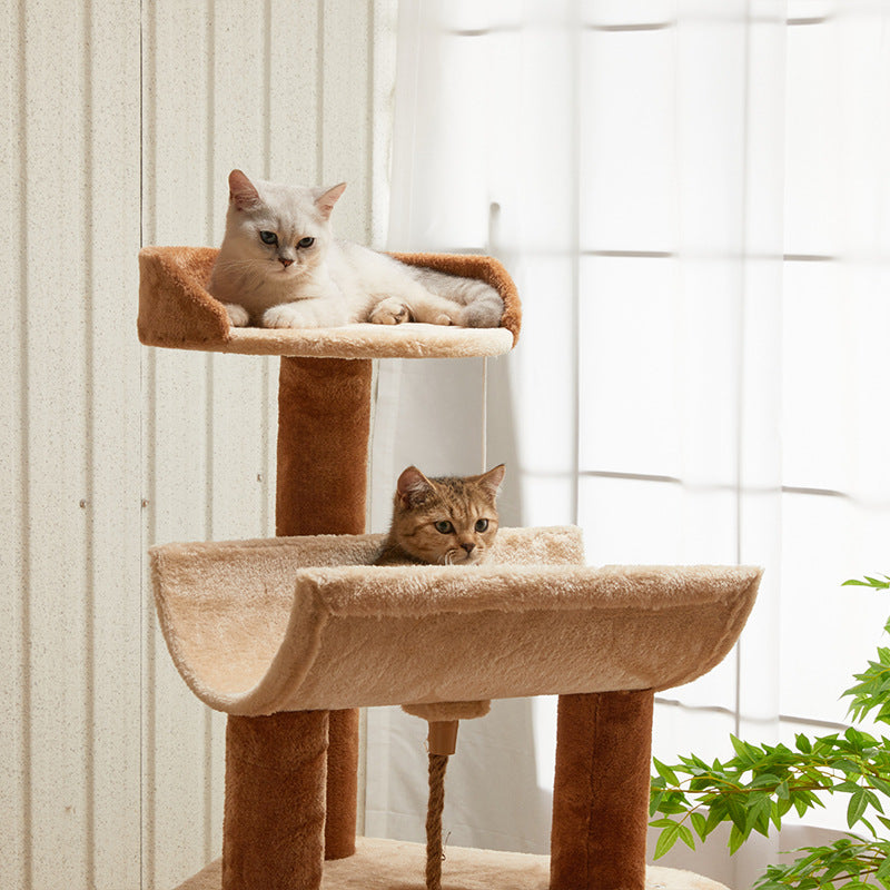 Modern Minimalist Particle Board Velvet Cardboard Tube Sisal Rope Square Cat Tree & Condo 1-Hammock 3-Condo 4-Scratching Post 1-Ladder 2-Perch For Living Room Cuvalon