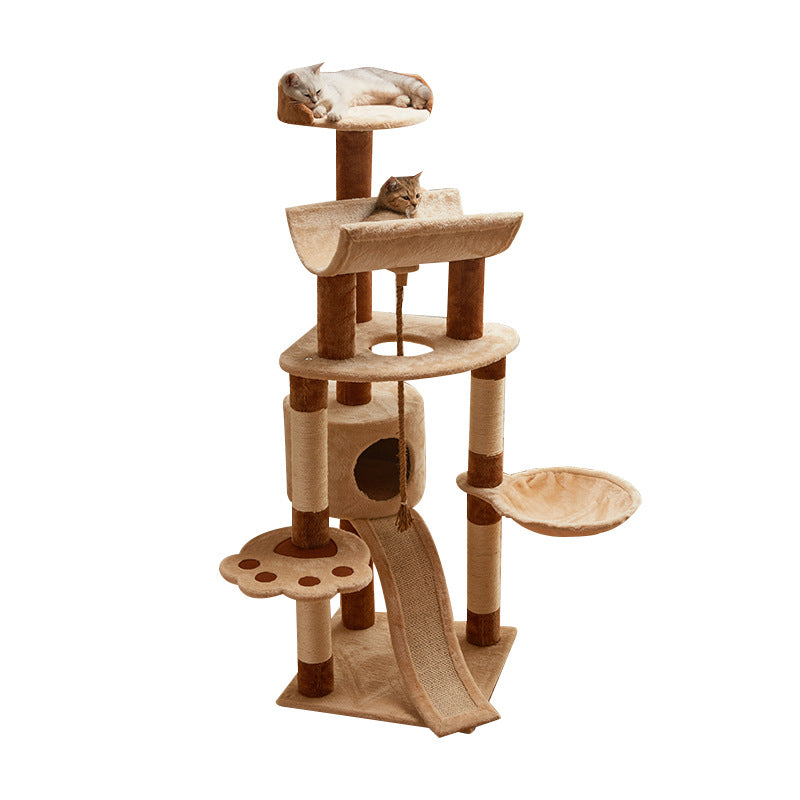 Modern Minimalist Particle Board Velvet Cardboard Tube Sisal Rope Square Cat Tree & Condo 1-Hammock 3-Condo 4-Scratching Post 1-Ladder 2-Perch For Living Room Cuvalon