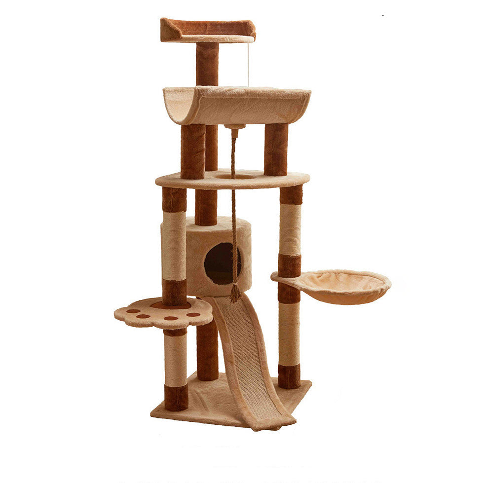 Modern Minimalist Particle Board Velvet Cardboard Tube Sisal Rope Square Cat Tree & Condo 1-Hammock 3-Condo 4-Scratching Post 1-Ladder 2-Perch For Living Room Cuvalon