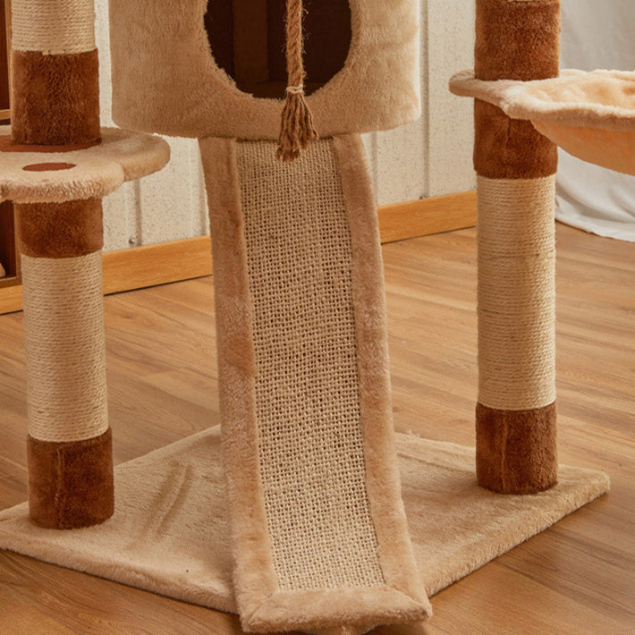 Modern Minimalist Particle Board Velvet Cardboard Tube Sisal Rope Square Cat Tree & Condo 1-Hammock 3-Condo 4-Scratching Post 1-Ladder 2-Perch For Living Room Cuvalon