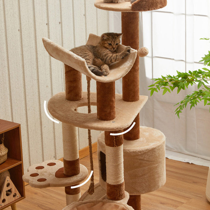 Modern Minimalist Particle Board Velvet Cardboard Tube Sisal Rope Square Cat Tree & Condo 1-Hammock 3-Condo 4-Scratching Post 1-Ladder 2-Perch For Living Room Cuvalon
