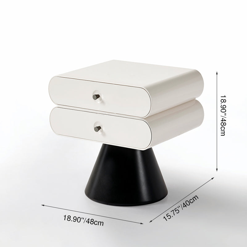 Contemporary Tapered Legs & Curved Edges Nightstand - Nordic Stylish Black And White Bedside Table With 2 Drawers For Bedroom Cuvalon