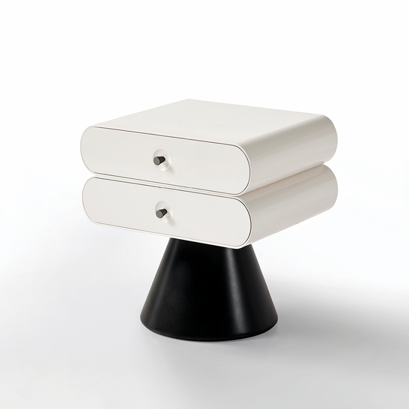 Contemporary Tapered Legs & Curved Edges Nightstand - Nordic Stylish Black And White Bedside Table With 2 Drawers For Bedroom Cuvalon