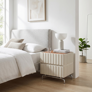 Sleek Vertical Stripes Design Nightstand - Nordic Bedside Table With Rectangular Design & 2 Spacious Drawers, Black & White Color Choices For Bedroom Cuvalon