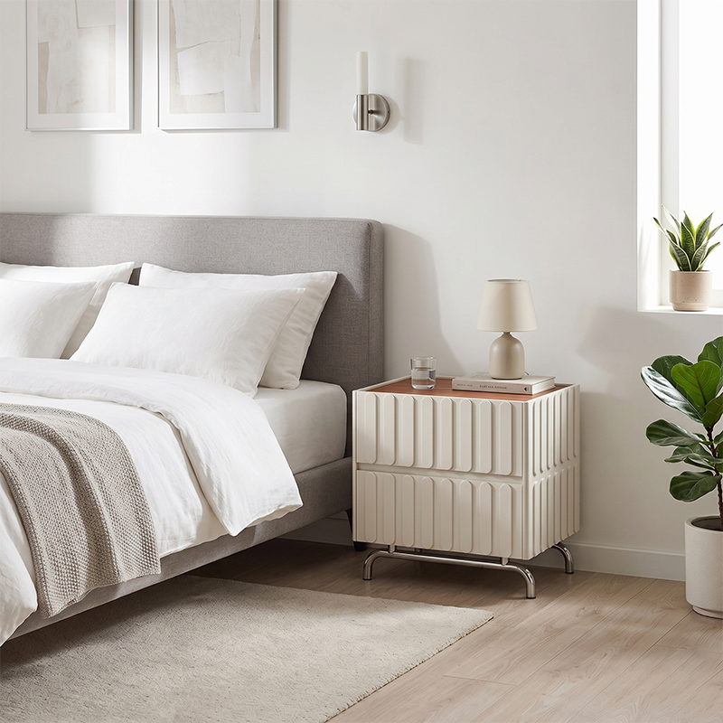 Sleek Vertical Stripes Design Nightstand - Nordic Bedside Table With Rectangular Design & 2 Spacious Drawers, Black & White Color Choices For Bedroom Cuvalon