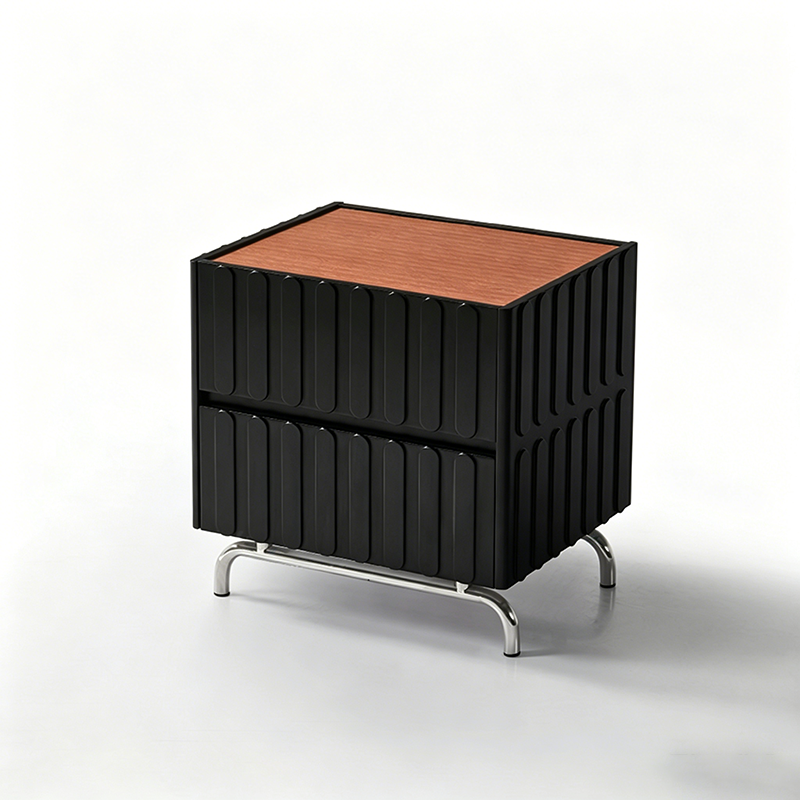Sleek Vertical Stripes Design Nightstand - Nordic Bedside Table With Rectangular Design & 2 Spacious Drawers, Black & White Color Choices For Bedroom Cuvalon