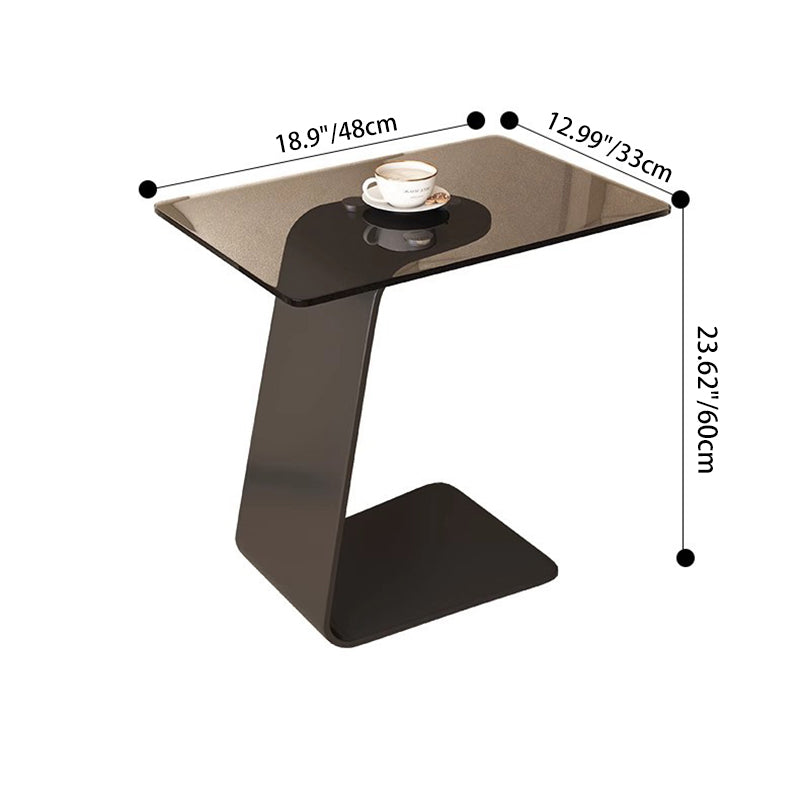 Modern Minimalist Tempered Glass & Carbon Steel Rectangular C-Shaped End Table With 2-Tier Design For Living Room And Bedroom Cuvalon