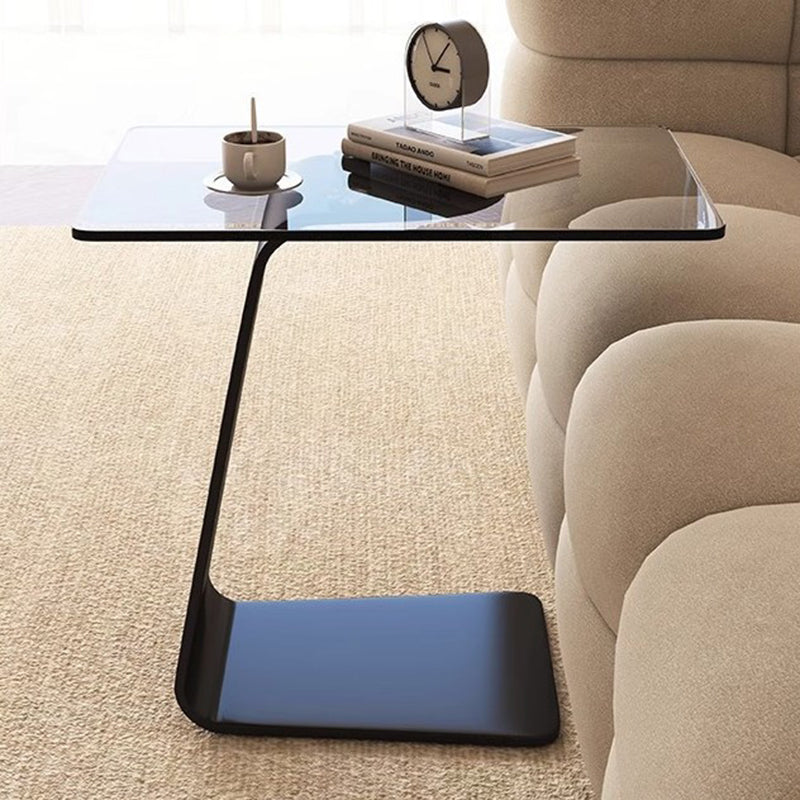 Modern Minimalist Tempered Glass & Carbon Steel Rectangular C-Shaped End Table With 2-Tier Design For Living Room And Bedroom Cuvalon