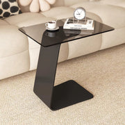 Modern Minimalist Tempered Glass & Carbon Steel Rectangular C-Shaped End Table With 2-Tier Design For Living Room And Bedroom Cuvalon