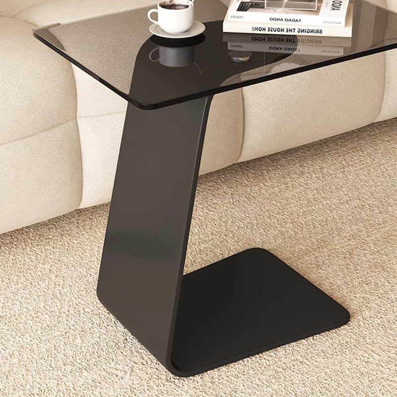 Modern Minimalist Tempered Glass & Carbon Steel Rectangular C-Shaped End Table With 2-Tier Design For Living Room And Bedroom Cuvalon