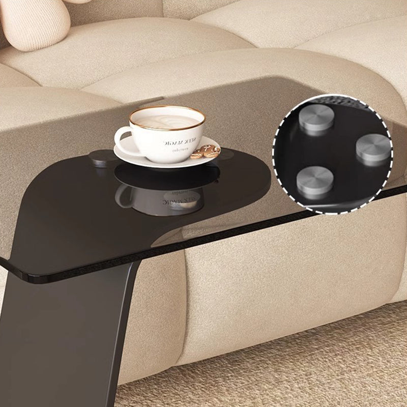 Modern Minimalist Tempered Glass & Carbon Steel Rectangular C-Shaped End Table With 2-Tier Design For Living Room And Bedroom Cuvalon