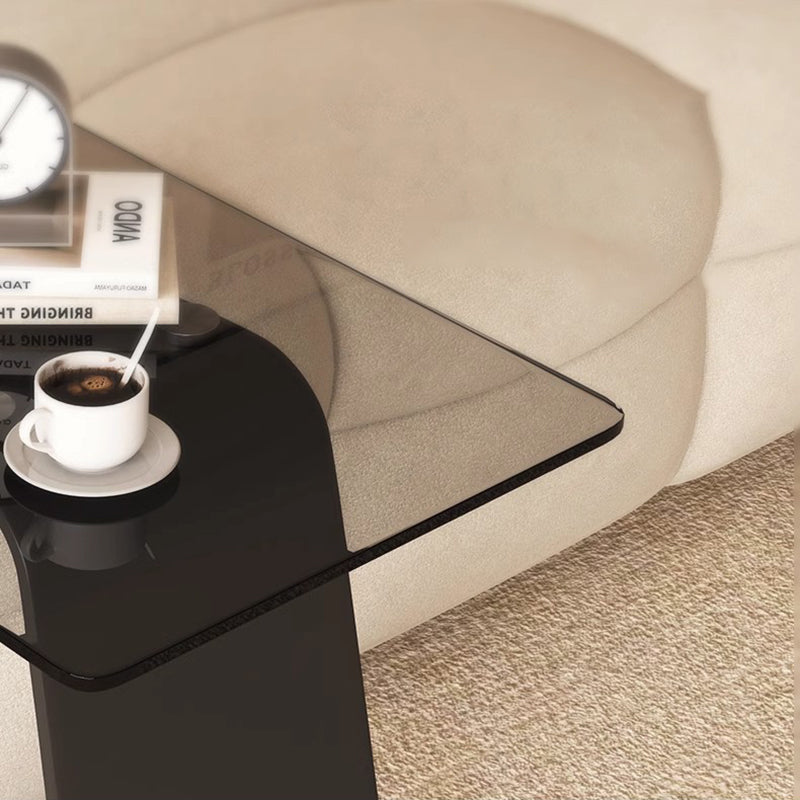 Modern Minimalist Tempered Glass & Carbon Steel Rectangular C-Shaped End Table With 2-Tier Design For Living Room And Bedroom Cuvalon