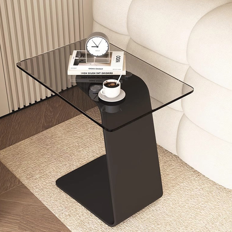 Modern Minimalist Tempered Glass & Carbon Steel Rectangular C-Shaped End Table With 2-Tier Design For Living Room And Bedroom Cuvalon