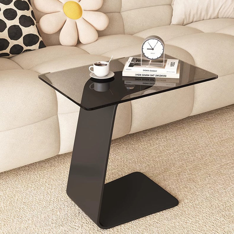 Modern Minimalist Tempered Glass & Carbon Steel Rectangular C-Shaped End Table With 2-Tier Design For Living Room And Bedroom Cuvalon