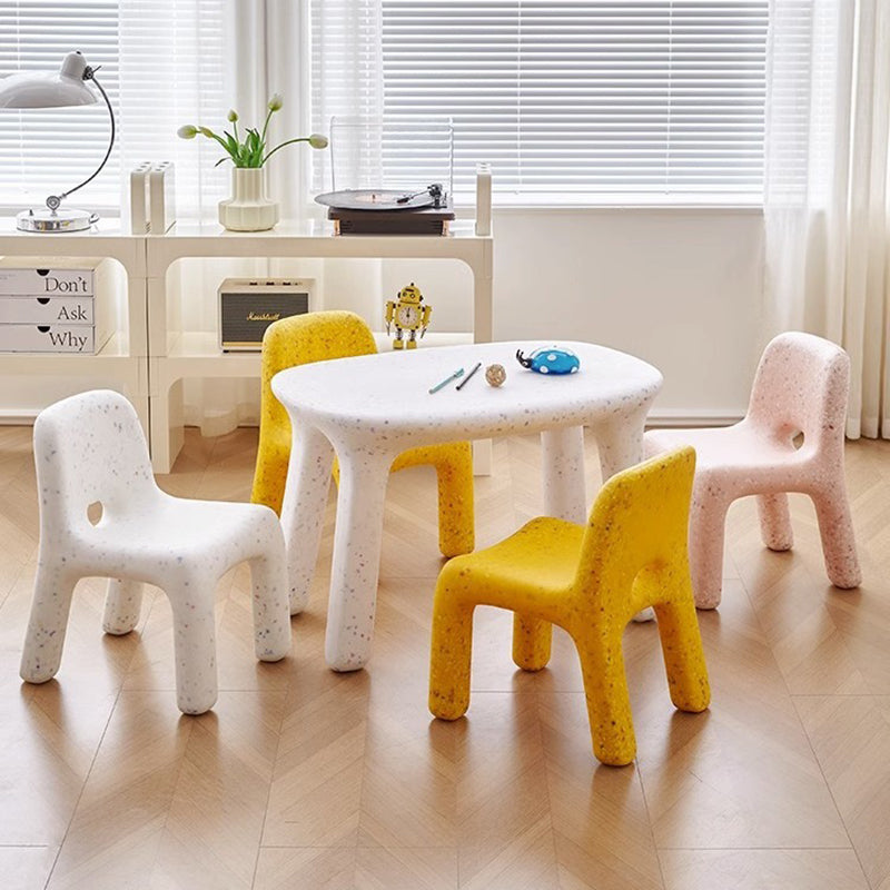 Contemporary Nordic PE Oval Kids Colorful Safe Desk & Chair Set For Living Room & Study Cuvalon