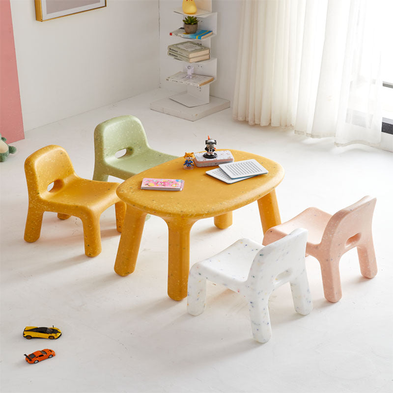 Contemporary Nordic PE Oval Kids Colorful Safe Desk & Chair Set For Living Room & Study Cuvalon