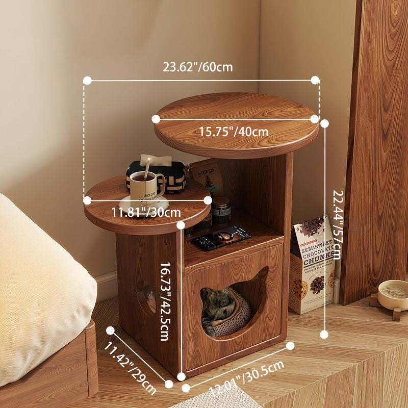 Contemporary Creative Round Cat Beds Pine Wood Nightstand 3-Tier For Bedroom Cuvalon