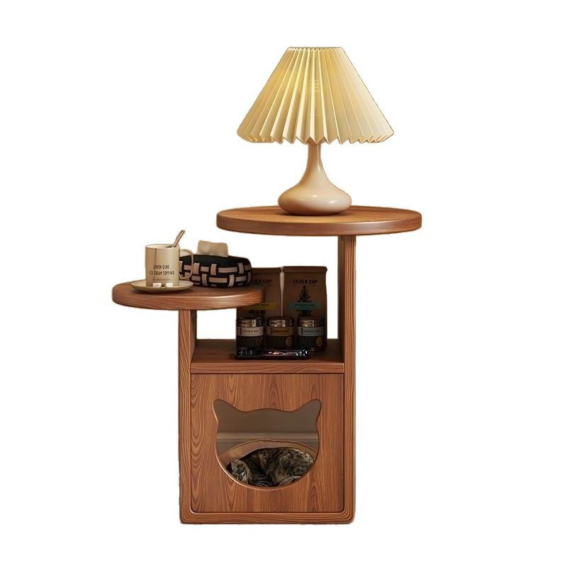Contemporary Creative Round Cat Beds Pine Wood Nightstand 3-Tier For Bedroom Cuvalon