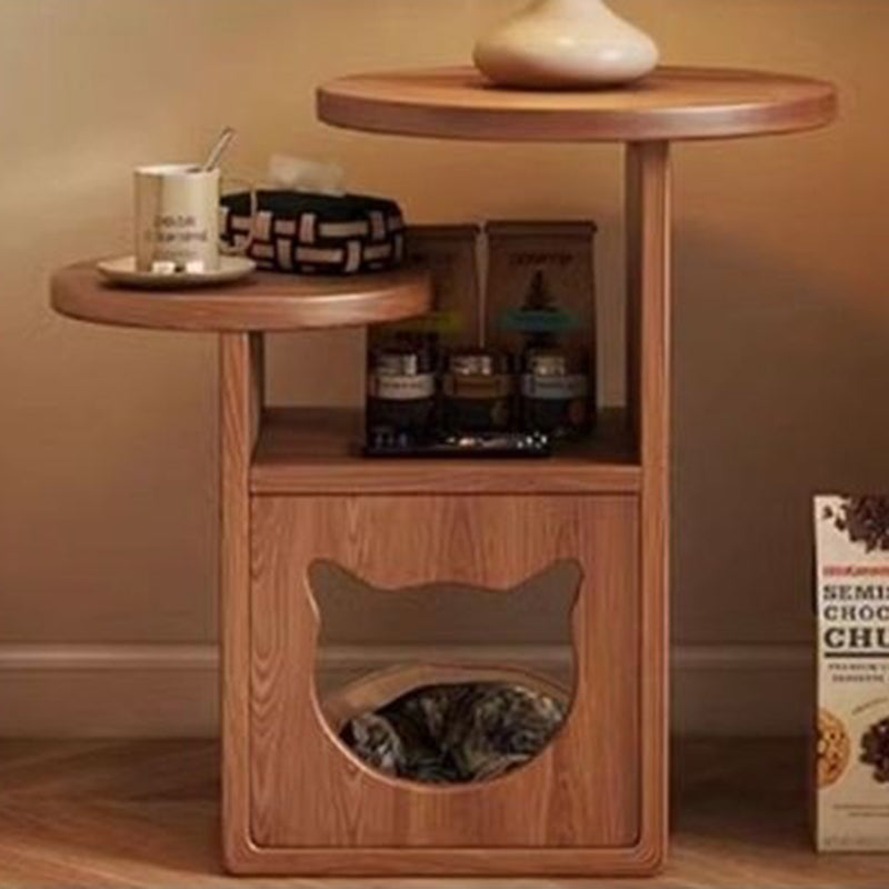 Contemporary Creative Round Cat Beds Pine Wood Nightstand 3-Tier For Bedroom Cuvalon