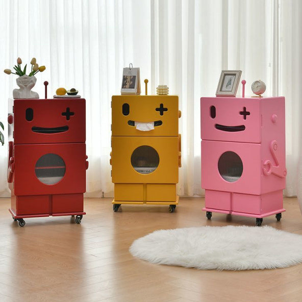 Contemporary Creative Kids Robot Shape High-density Composite Board Nightstand 2-Cabinet For Bedroom Cuvalon