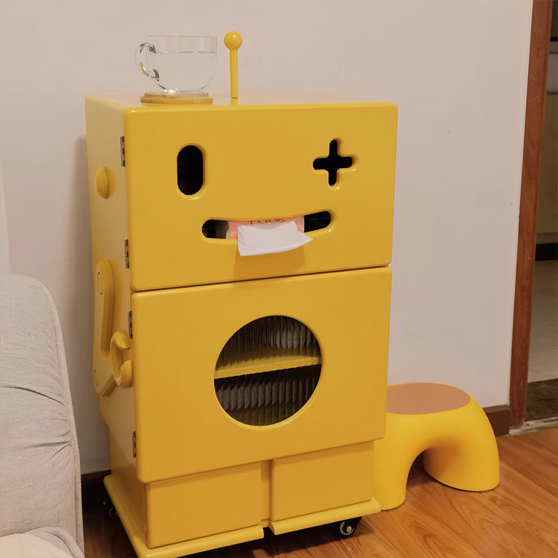 Contemporary Creative Kids Robot Shape High-density Composite Board Nightstand 2-Cabinet For Bedroom Cuvalon